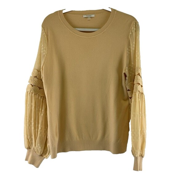 Sioni Sweaters - SIONI Yellow Sweater Chiffon Crochet Puff Long Sleeves Crew Neck Womens Large